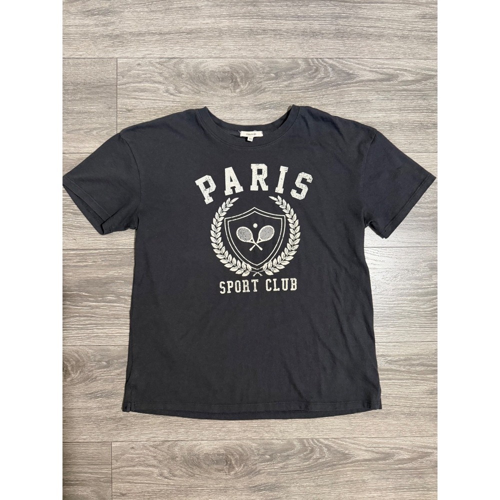 Maurices Womens T-Shirt XS Paris Sport Club Tennis Graphic Charcoal Grey Boxy - Picture 5 of 14